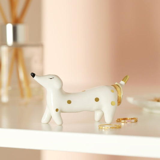 CERAMIC SAUSAGE DOG RING HOLDER