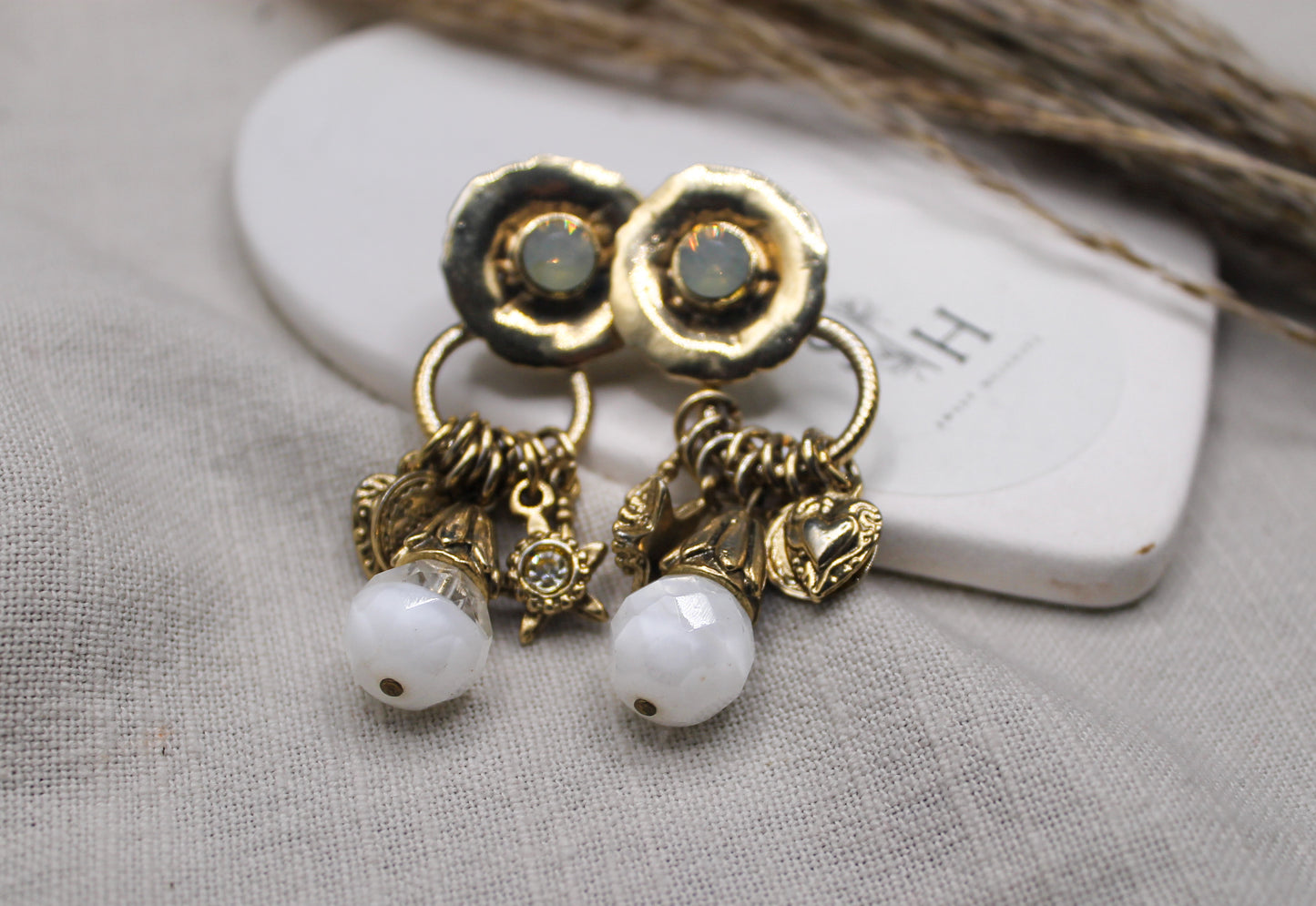 Modern Gold Earrings with White Pearl Imitation